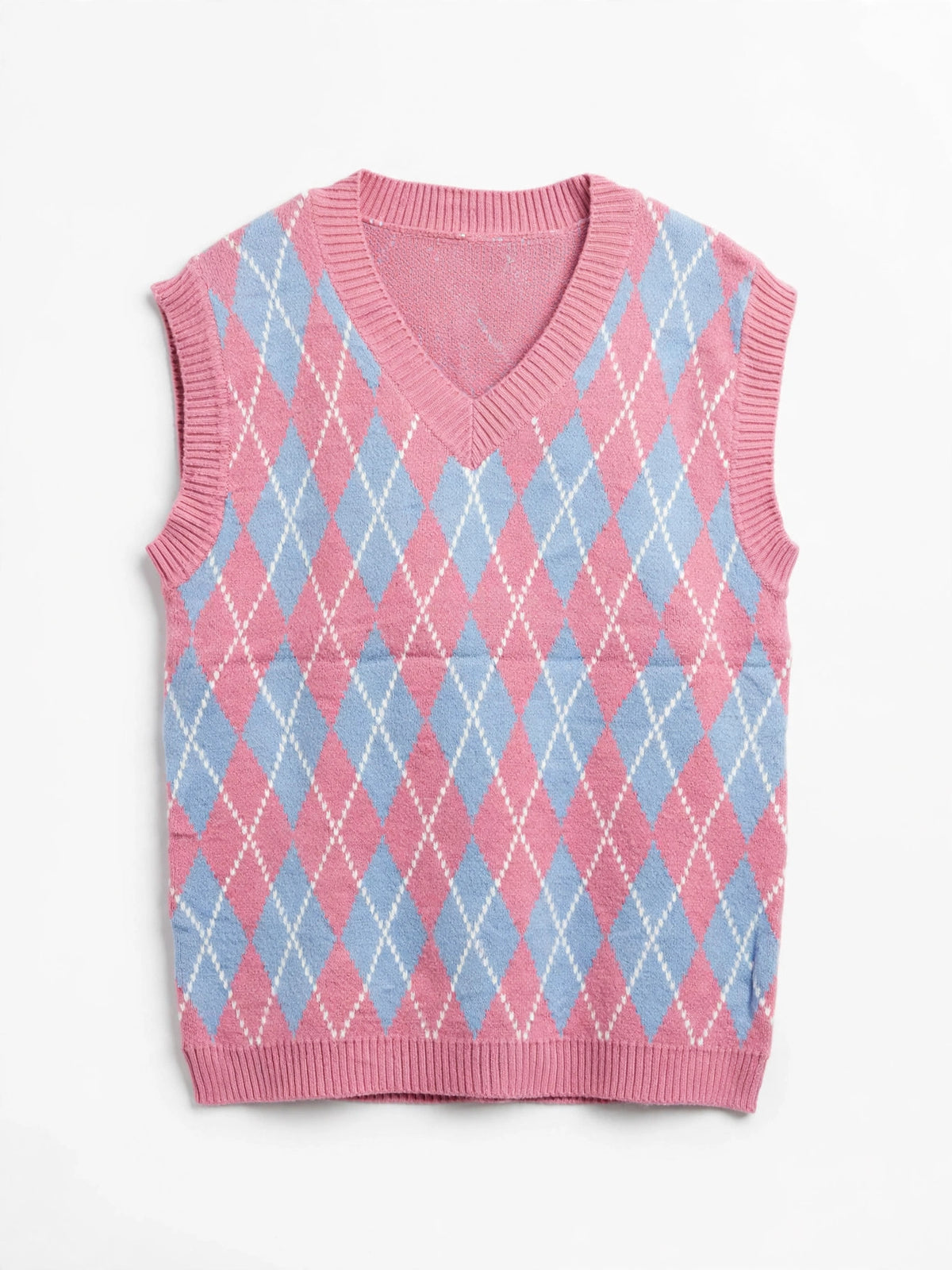 Pink Argyle Knit Sweater Vest (Size L)