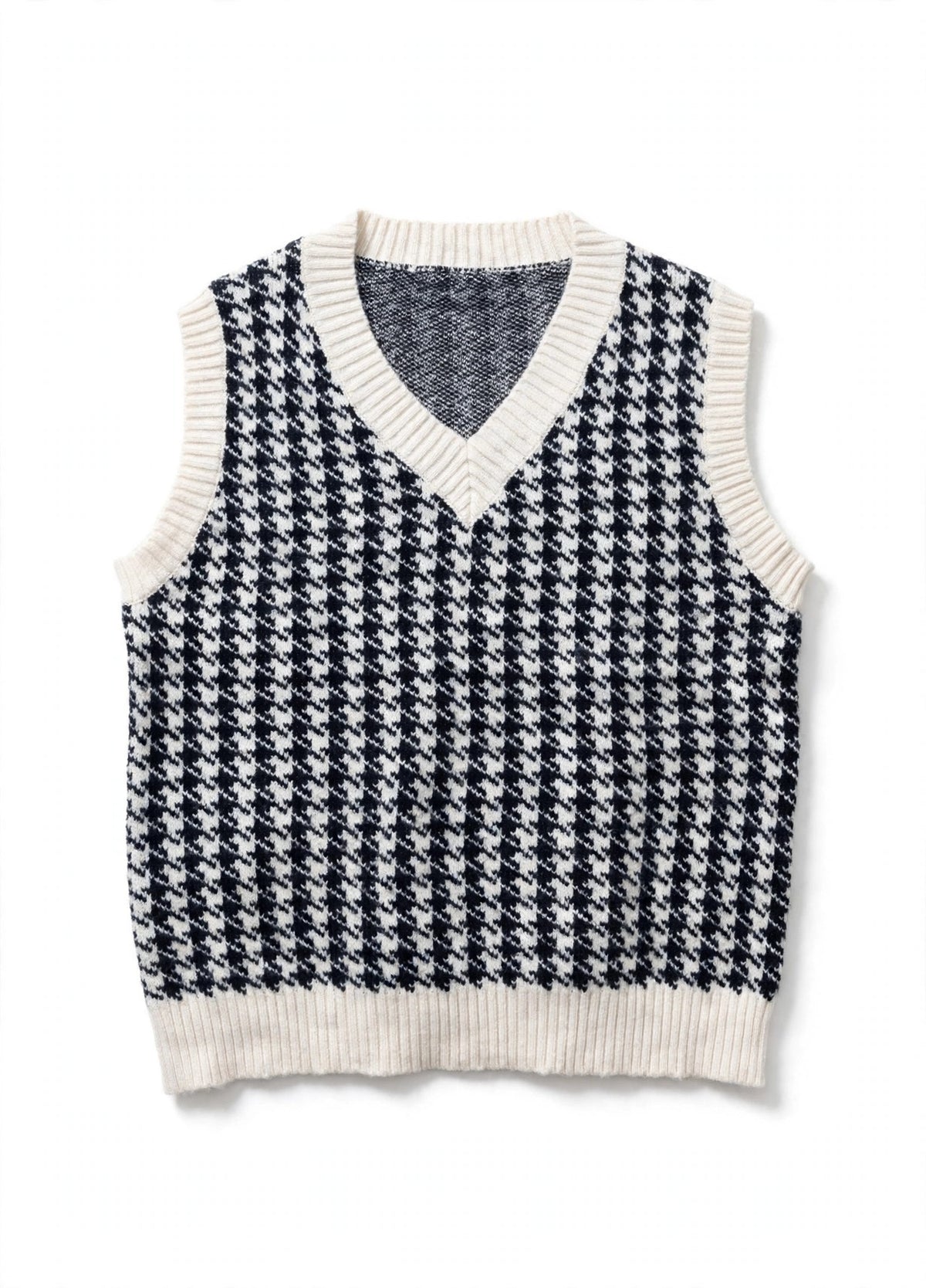 SHEIN Black and White Houndstooth Knit Sweater Vest (Size M)