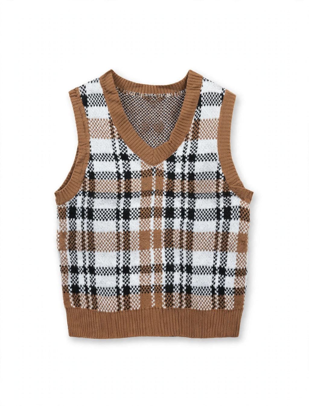 No Boundaries Brown Plaid Knit Sweater Vest (Size S)