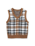 No Boundaries Brown Plaid Knit Sweater Vest (Size S)