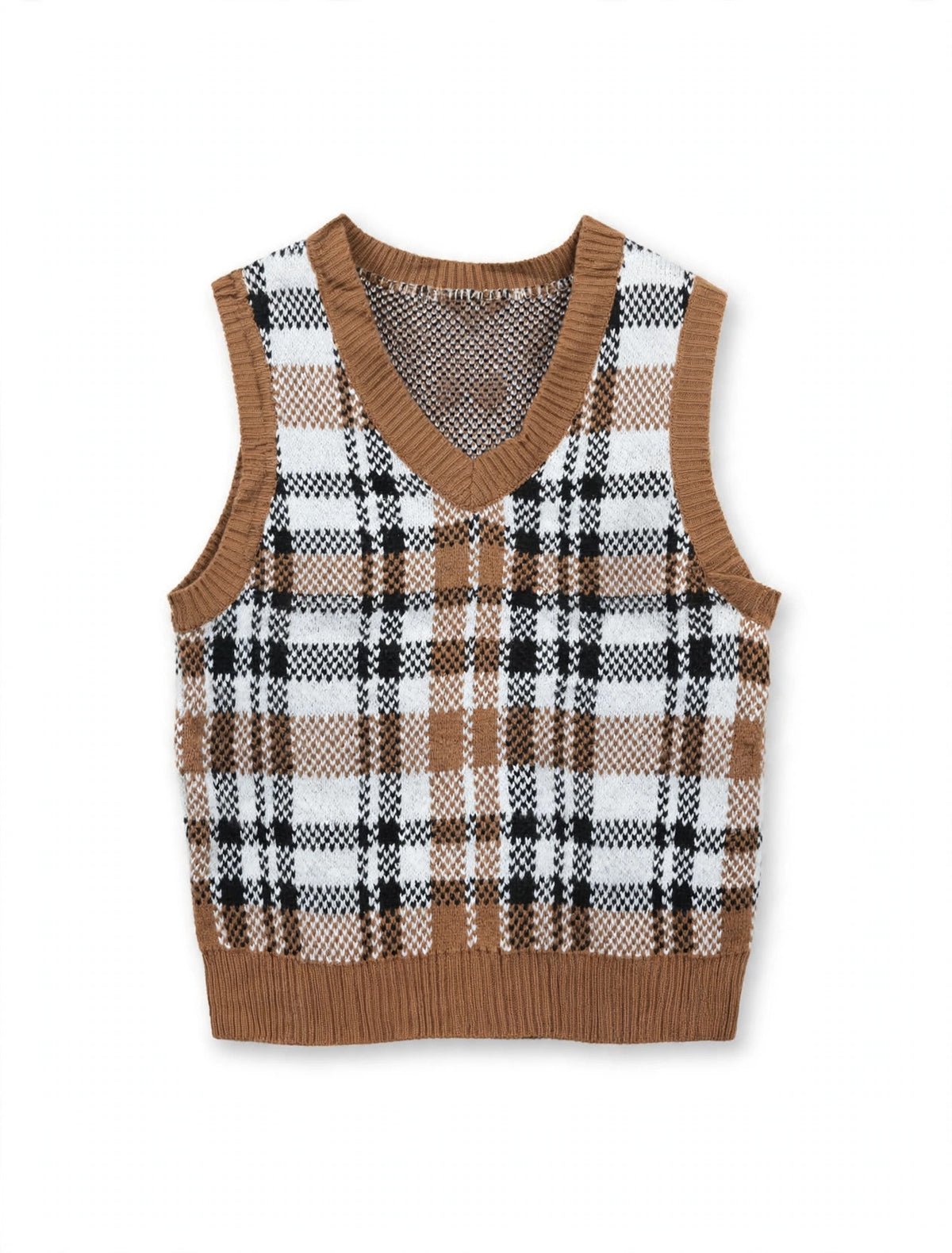 No Boundaries Brown Plaid Knit Sweater Vest (Size S)