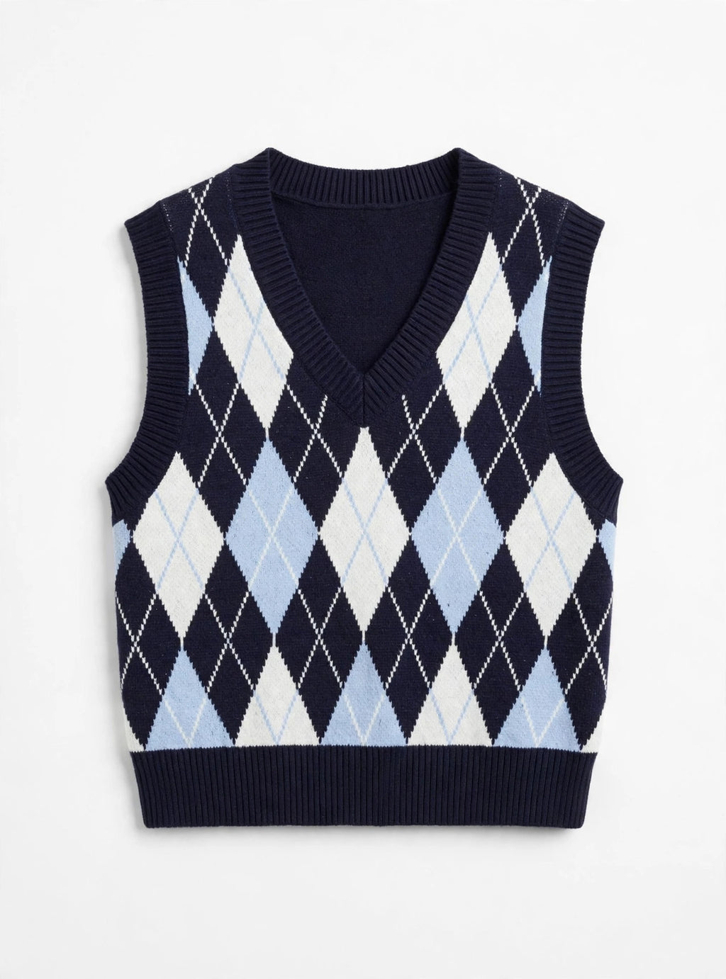 H&M Divided Navy Argyle Knit Sweater Vest (Size S)