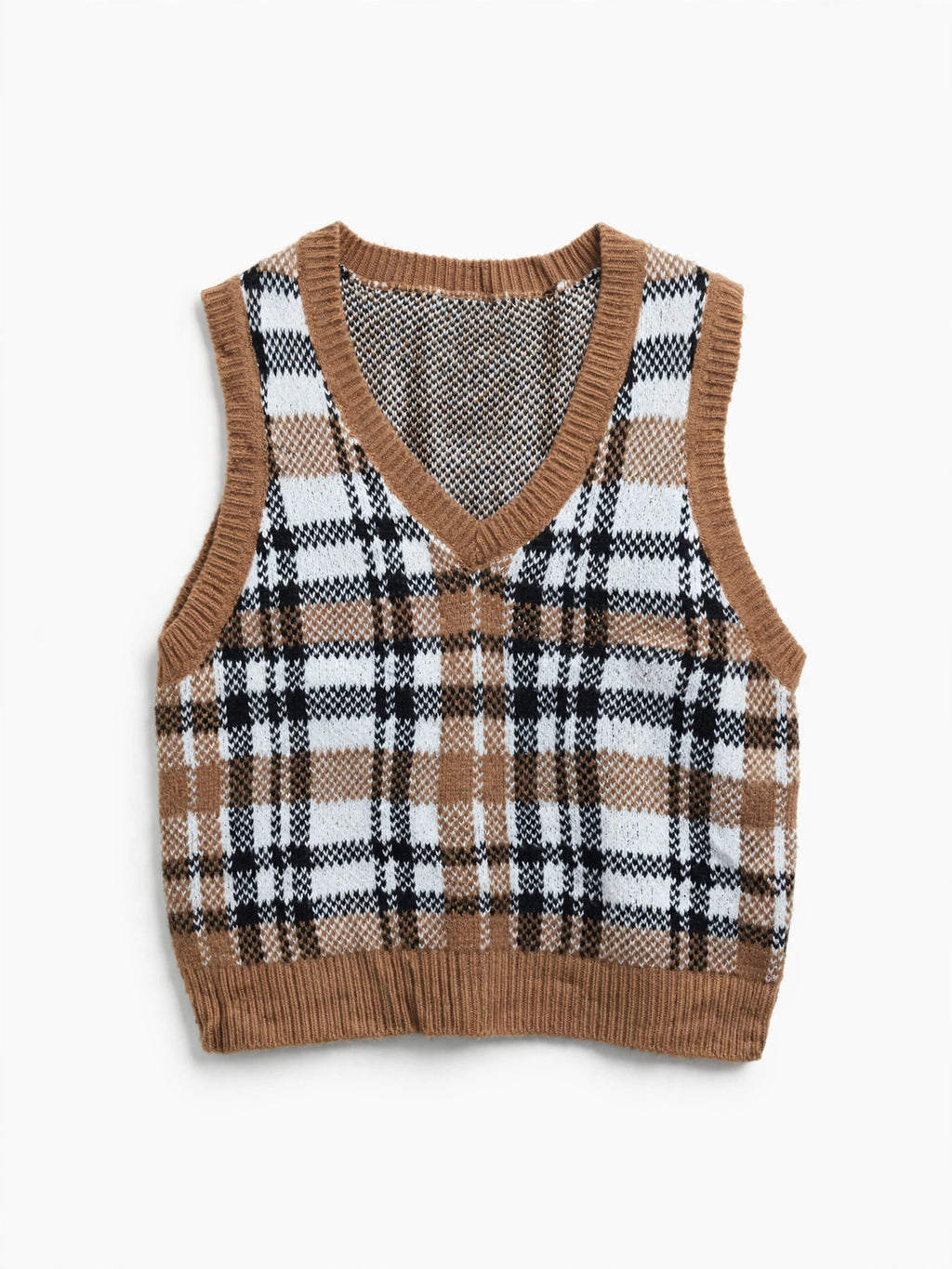 No Boundaries Brown Plaid Knit Sweater Vest (Size M)