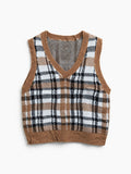 No Boundaries Brown Plaid Knit Sweater Vest (Size M)