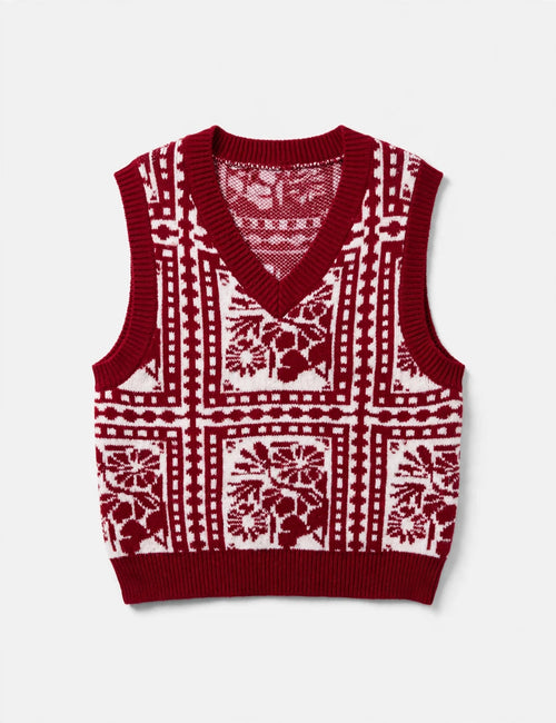 CIDER Red Fair-Isle Knit Sweater Vest (Size S)