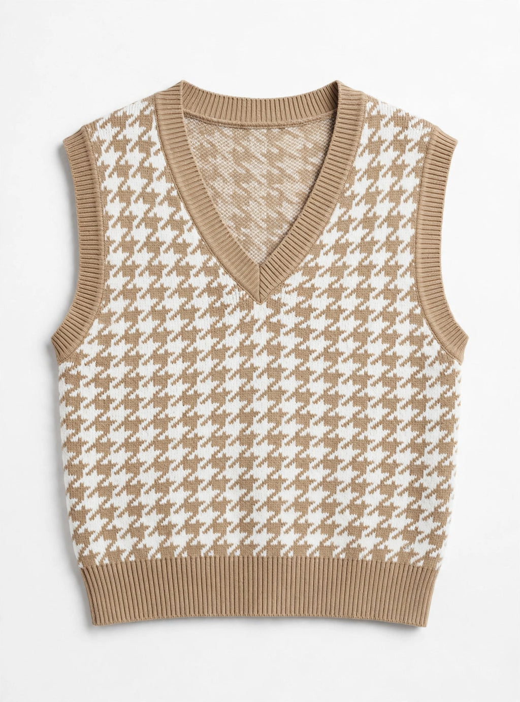 SHEIN Beige Houndstooth Knit Sweater Vest (Size EU 44)