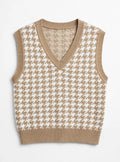 SHEIN Beige Houndstooth Knit Sweater Vest (Size EU 44)
