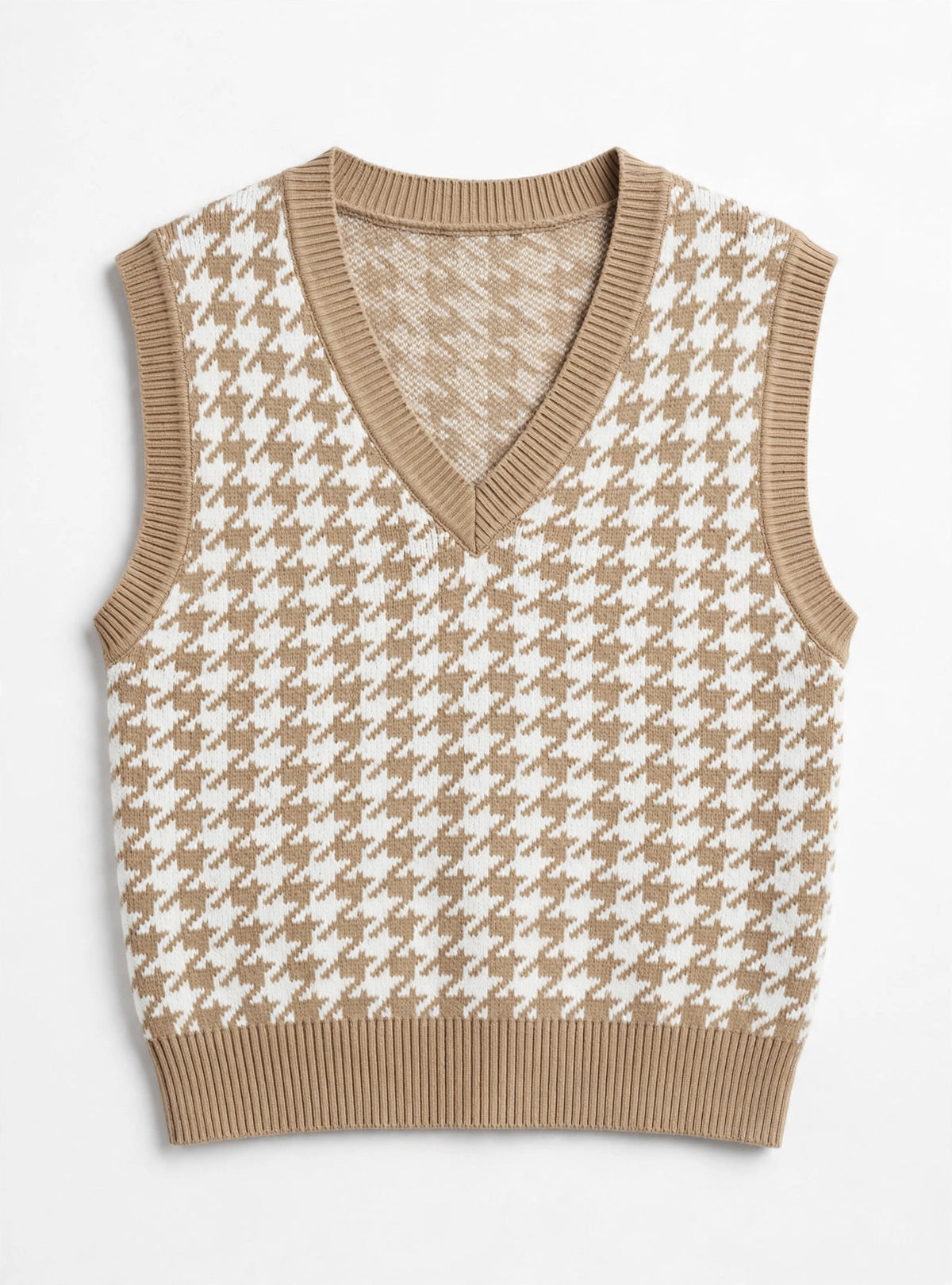 SHEIN Beige Houndstooth Knit Sweater Vest (Size EU 44)