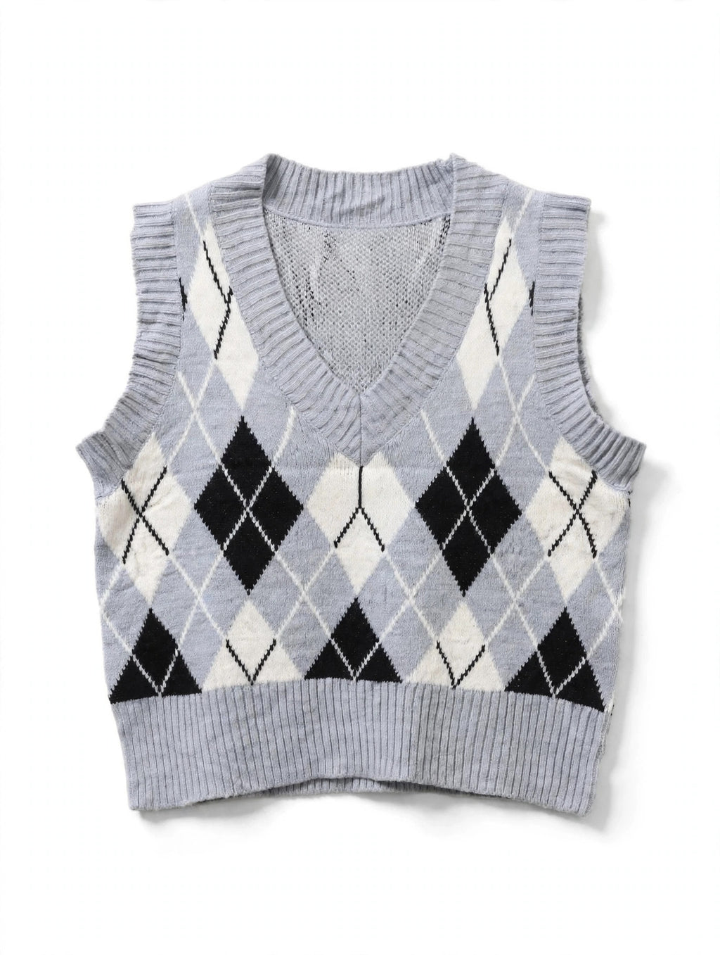 Ardene Grey Argyle Knit Sweater Vest (Size M)