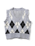 Ardene Grey Argyle Knit Sweater Vest (Size M)