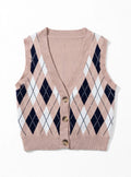 Haute Monde Dusty Pink Argyle Button-Front Sweater Vest (Size XL)