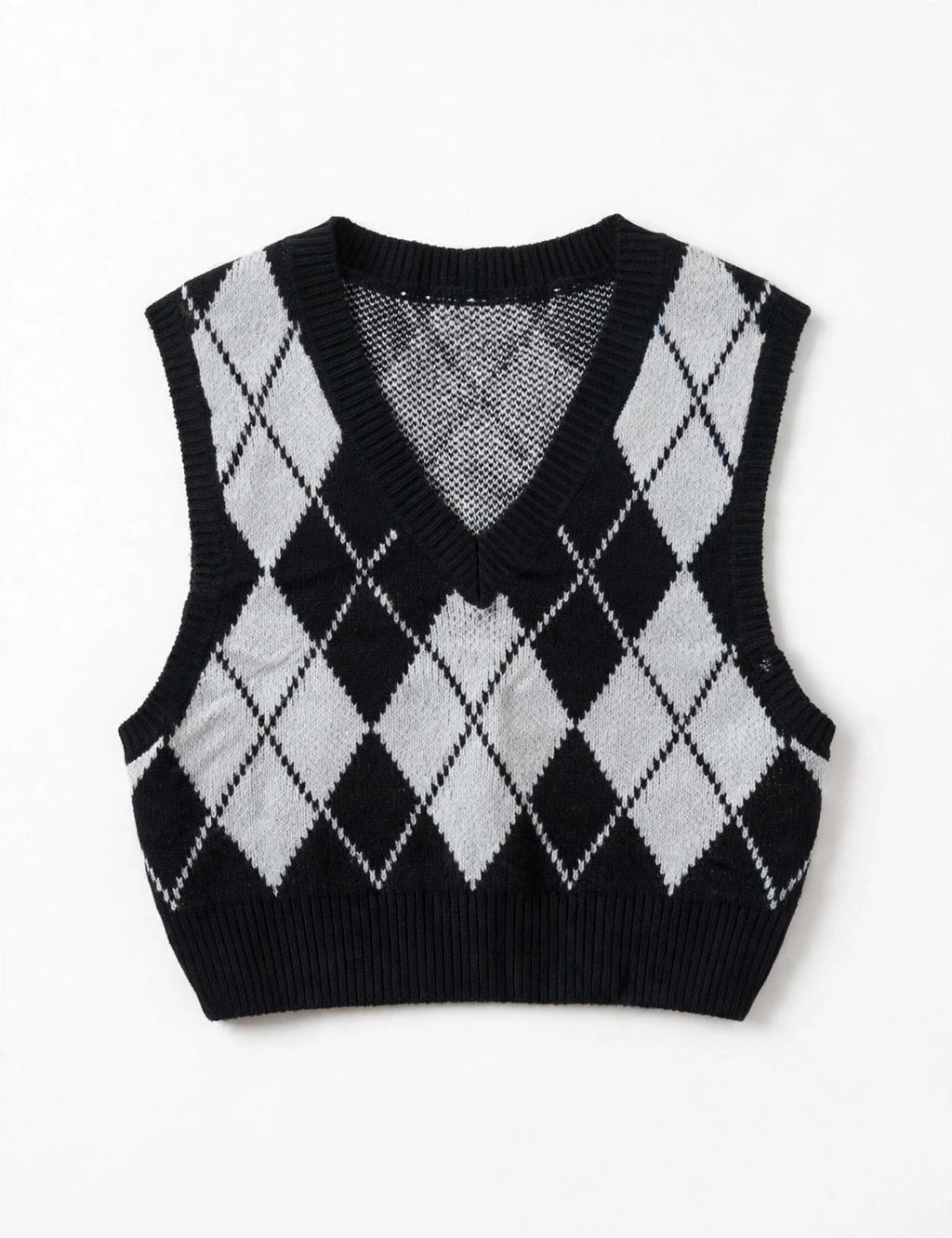 SHEIN Black/White Argyle Knit Sweater Vest (Size S)