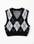 SHEIN Black/White Argyle Knit Sweater Vest (Size S)