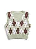 Haute Monde Mint/Brown/White Argyle Knit Sweater Vest (Size L)