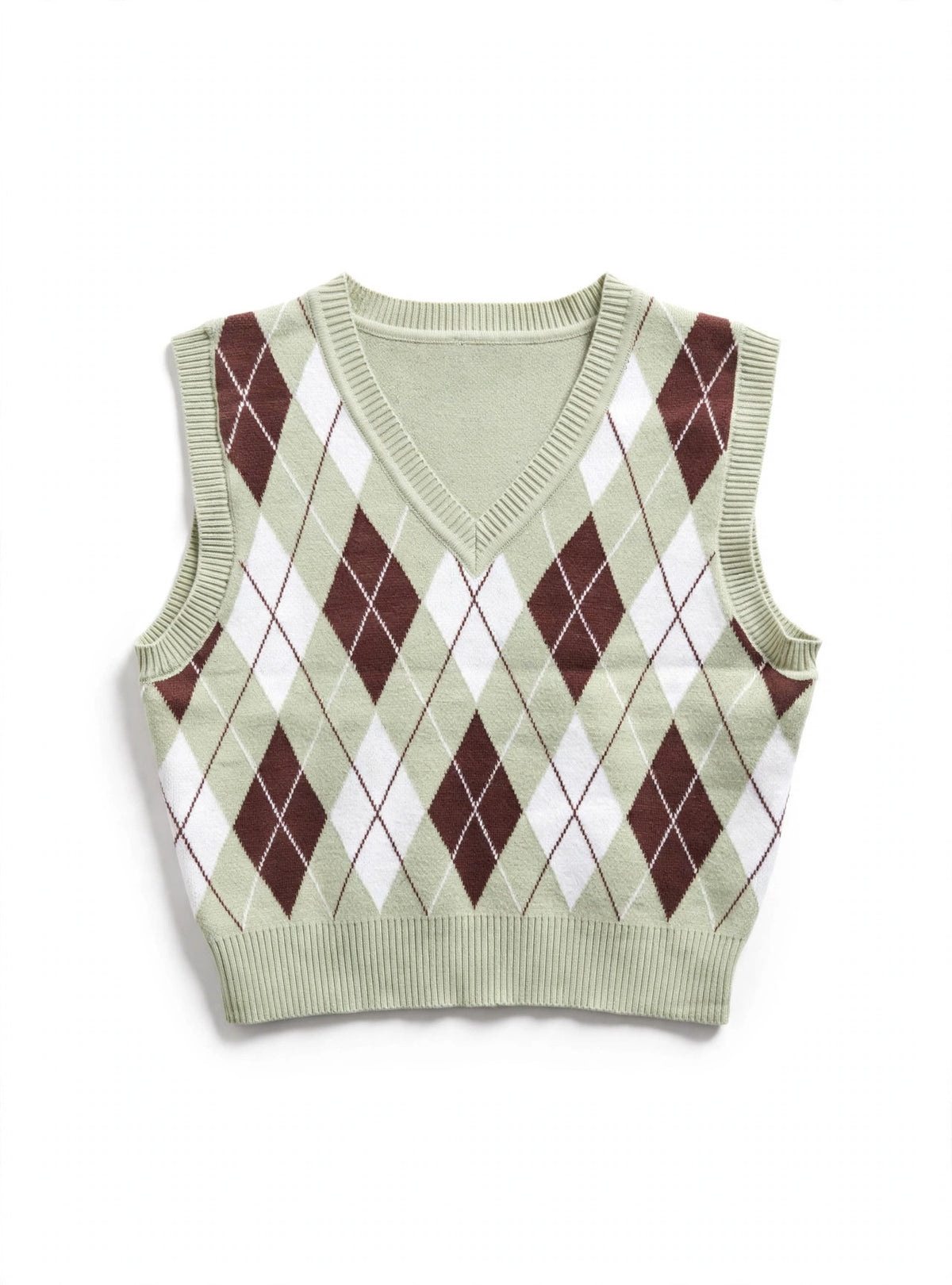 Haute Monde Mint/Brown/White Argyle Knit Sweater Vest (Size L)