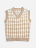 SHEIN Beige/White Houndstooth Knit Sweater Vest (Size S)