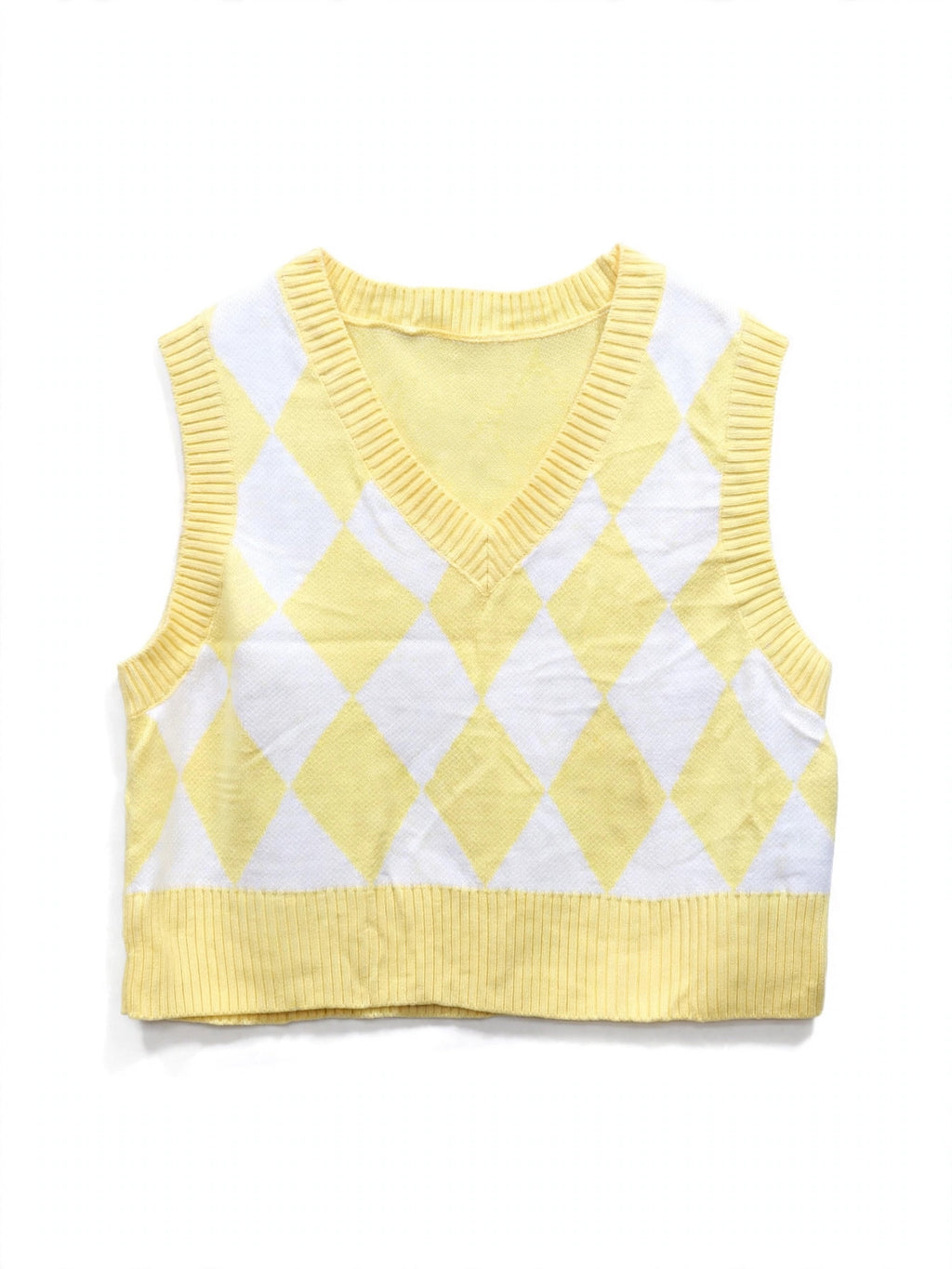 H&M Divided Yellow/White Argyle Knit Sweater Vest (Size EUR S)