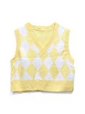 H&M Divided Yellow/White Argyle Knit Sweater Vest (Size EUR S)