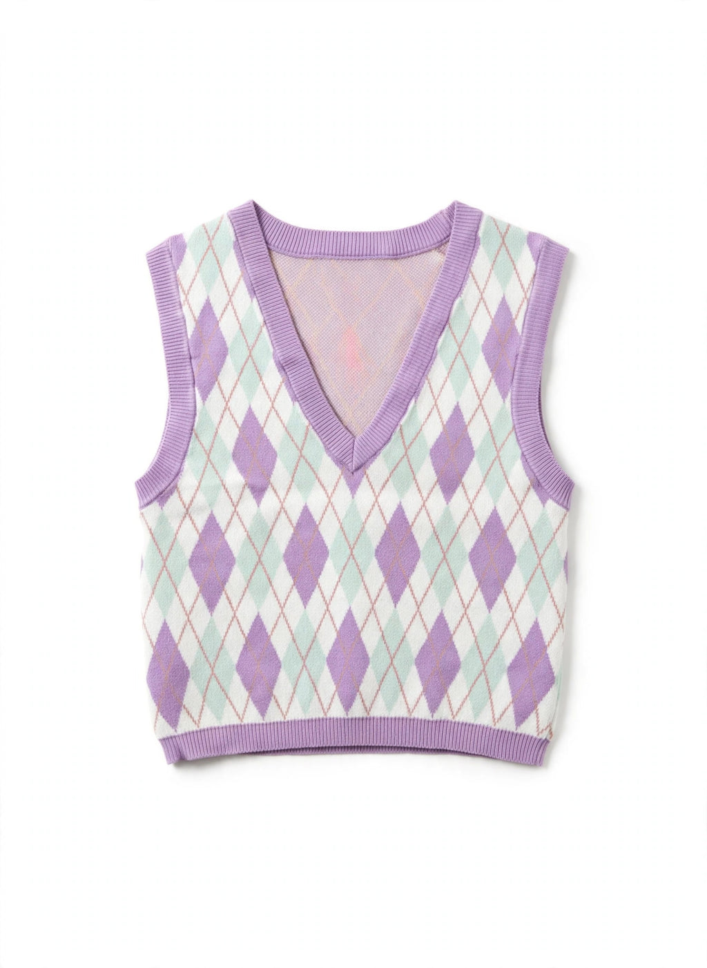 Glassons Lavender/Purple/White Argyle Knit Sweater Vest (Size XS)