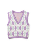 Glassons Lavender/Purple/White Argyle Knit Sweater Vest (Size XS)