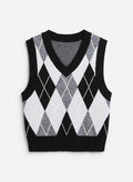 H&M Divided Black/Grey/White Argyle Knit Sweater Vest (Size EUR XS)
