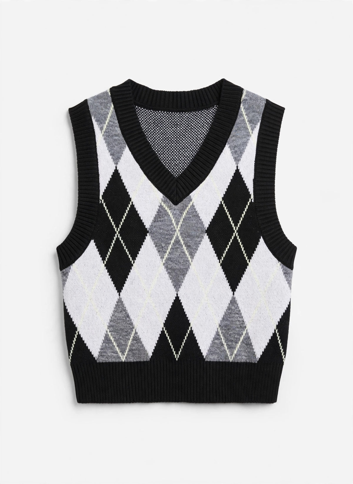 H&M Divided Black/Grey/White Argyle Knit Sweater Vest (Size EUR XS)