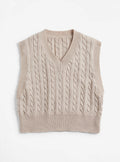 Khaki Cable-Knit Sweater Vest (Size M)