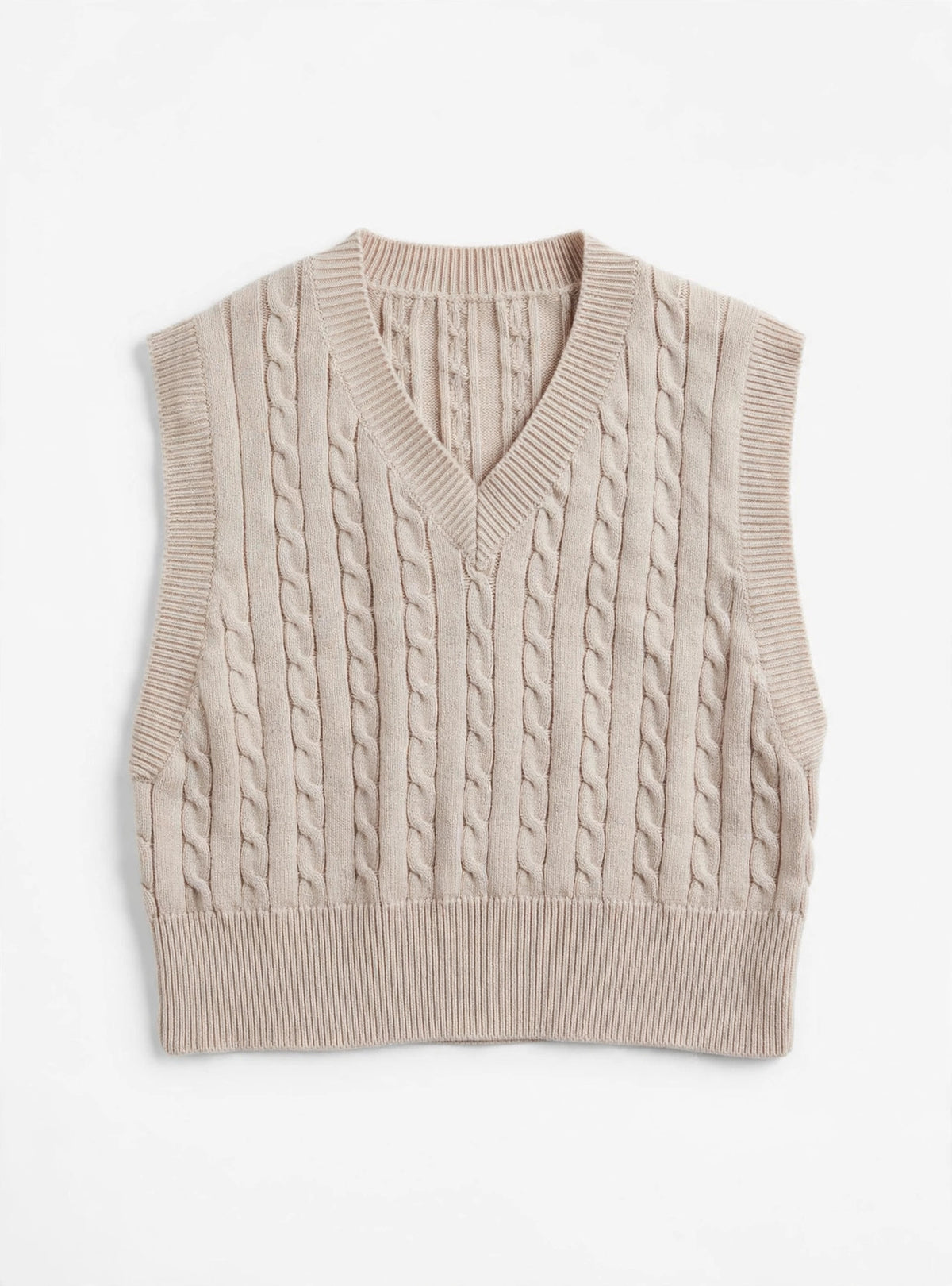 Khaki Cable-Knit Sweater Vest (Size M)