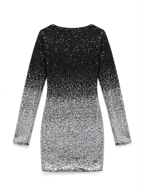 Bear Dance Black to Silver Ombre Sequin Mini Dress (Size L)