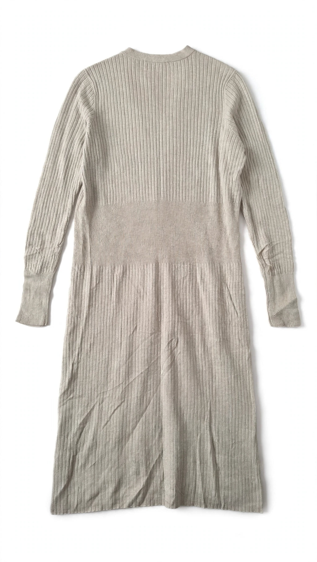 Black Tape Beige Ribbed Open-Front Longline Duster Cardigan (Size S)