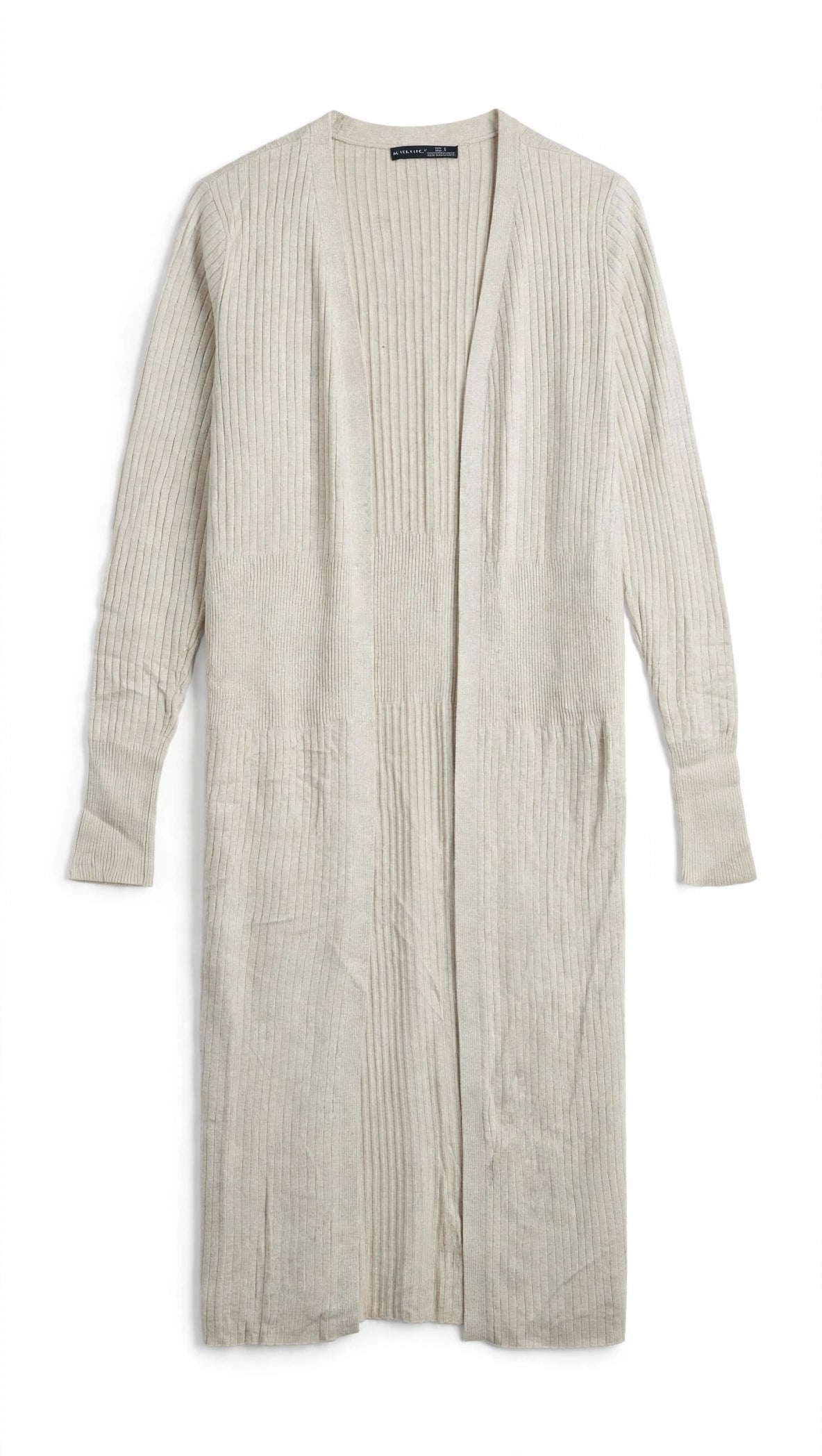 Black Tape Beige Ribbed Open-Front Longline Duster Cardigan (Size S)