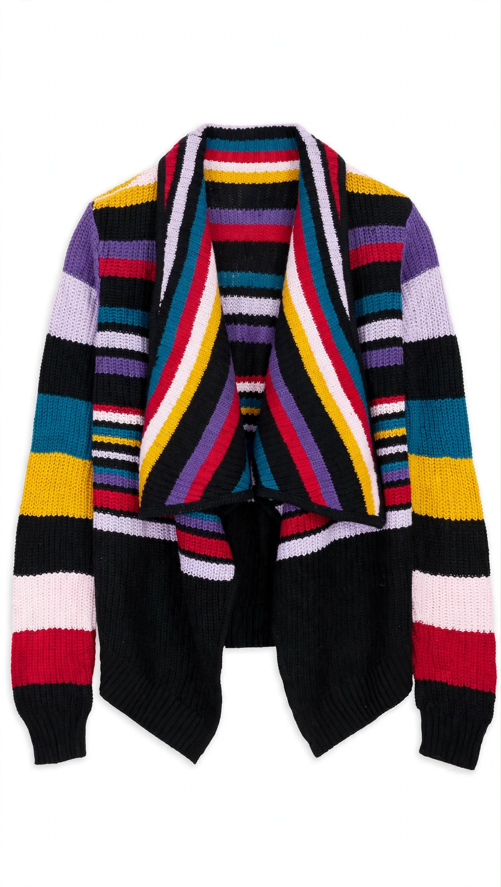 Candie's Multicolor Striped Open-Front Knit Cardigan (Size S)