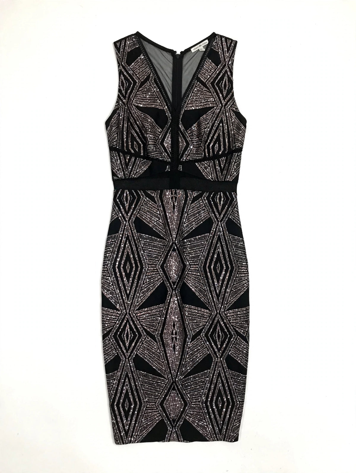 Charlotte Russe Black and Silver Geometric Art Deco Sequin Midi Dress (Size S)