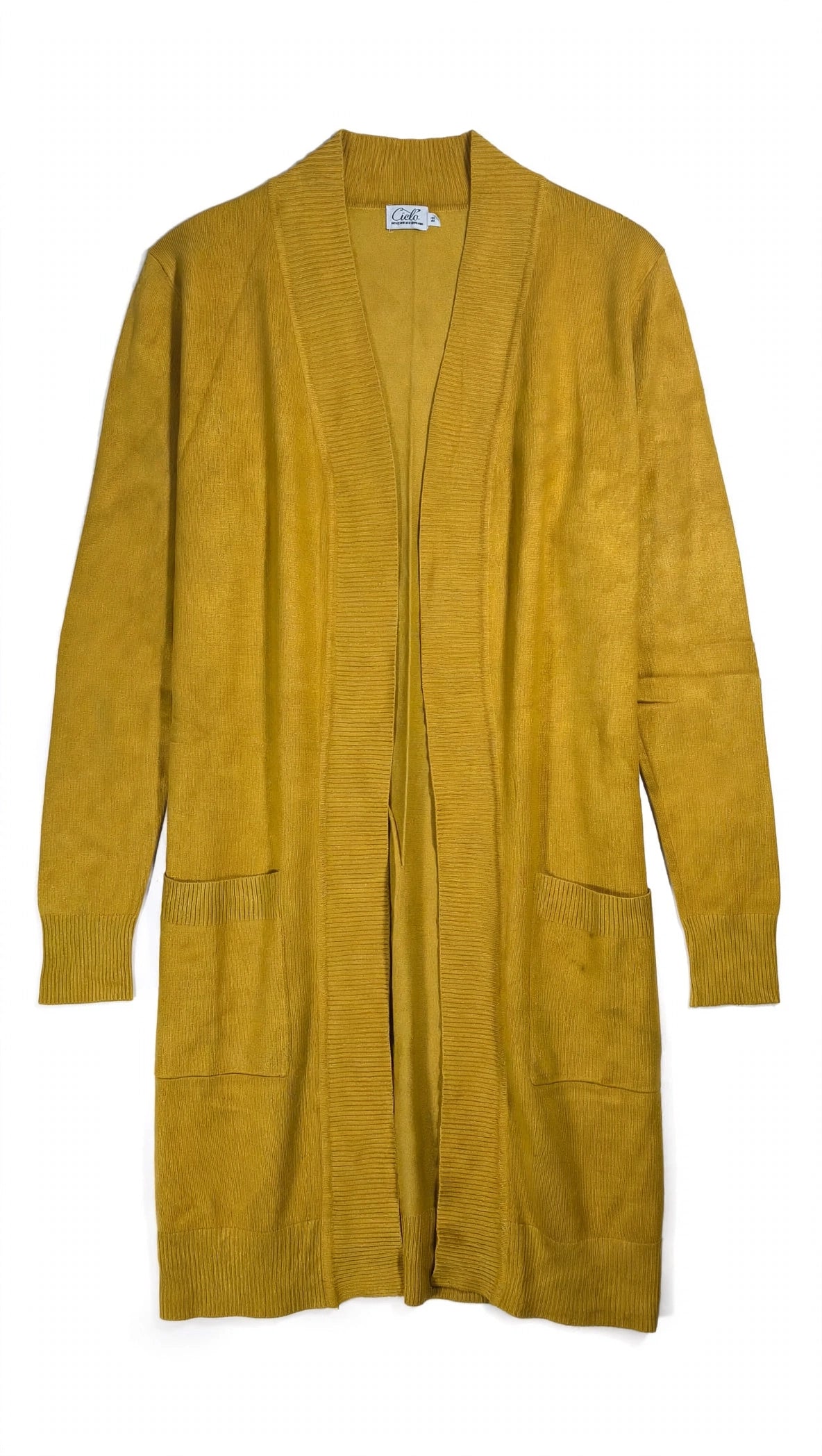 Cielo Mustard Yellow Open-Front Cardigan with Pockets (Size M)