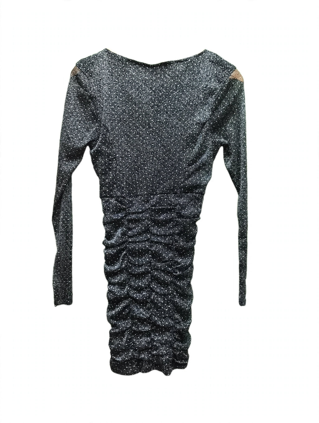 Crystal Doll Black Glitter Ruched Mini Dress (Size 5)