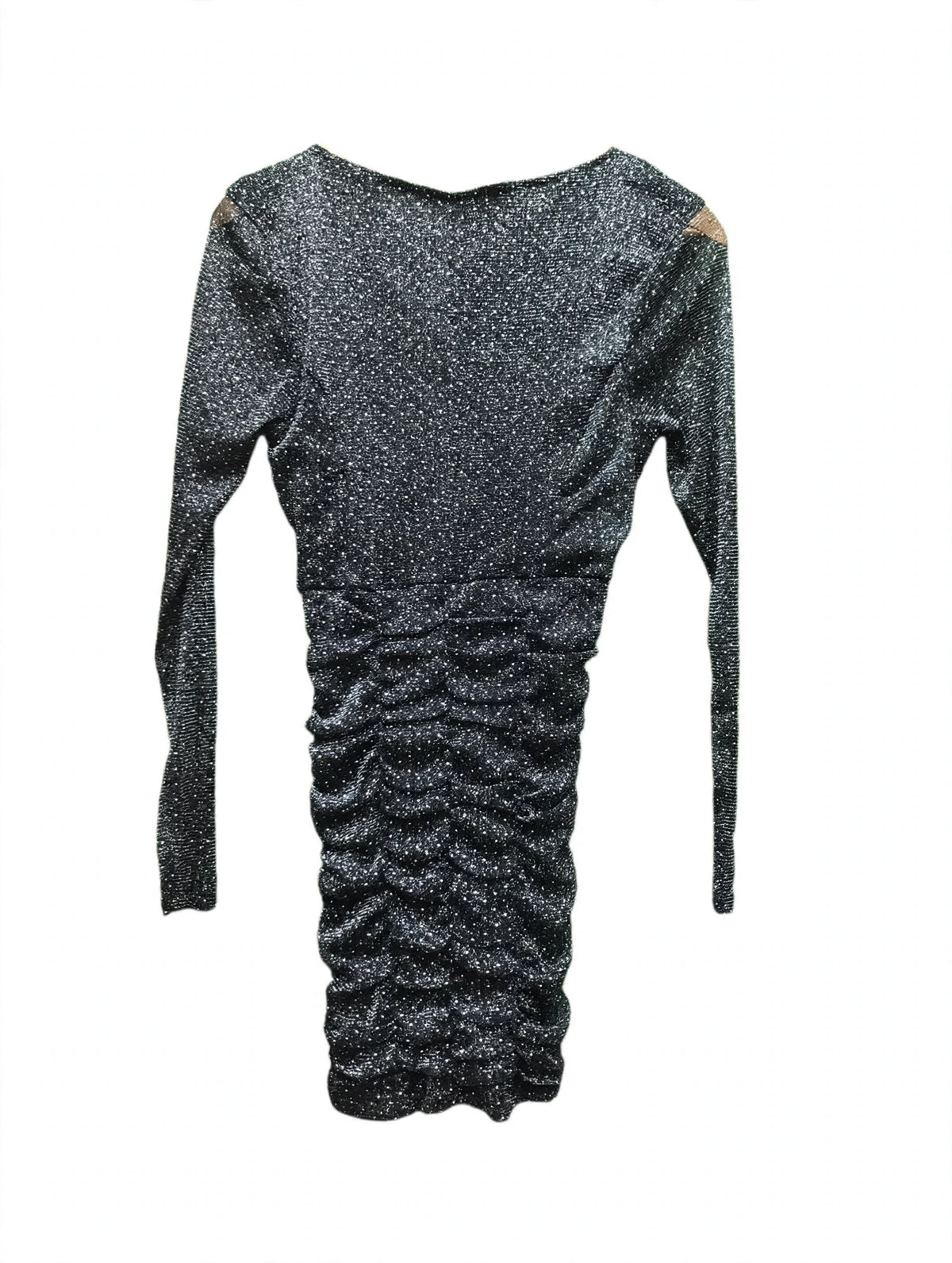 Crystal Doll Black Glitter Ruched Mini Dress (Size 5)