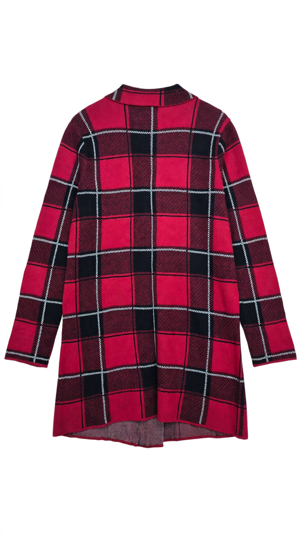 Elle Red Black and White Plaid Button Cardigan with Pockets (Size M)