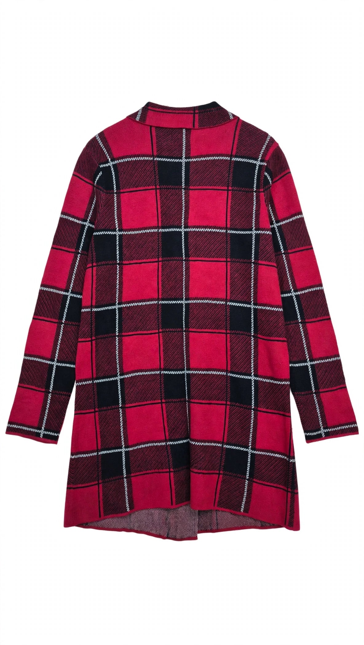 Elle Red Black and White Plaid Button Cardigan with Pockets (Size M)