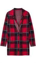 Elle Red Black and White Plaid Button Cardigan with Pockets (Size M)