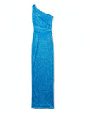 Fashion Nova Blue Sequin One-Shoulder Maxi Dress (Size XS)