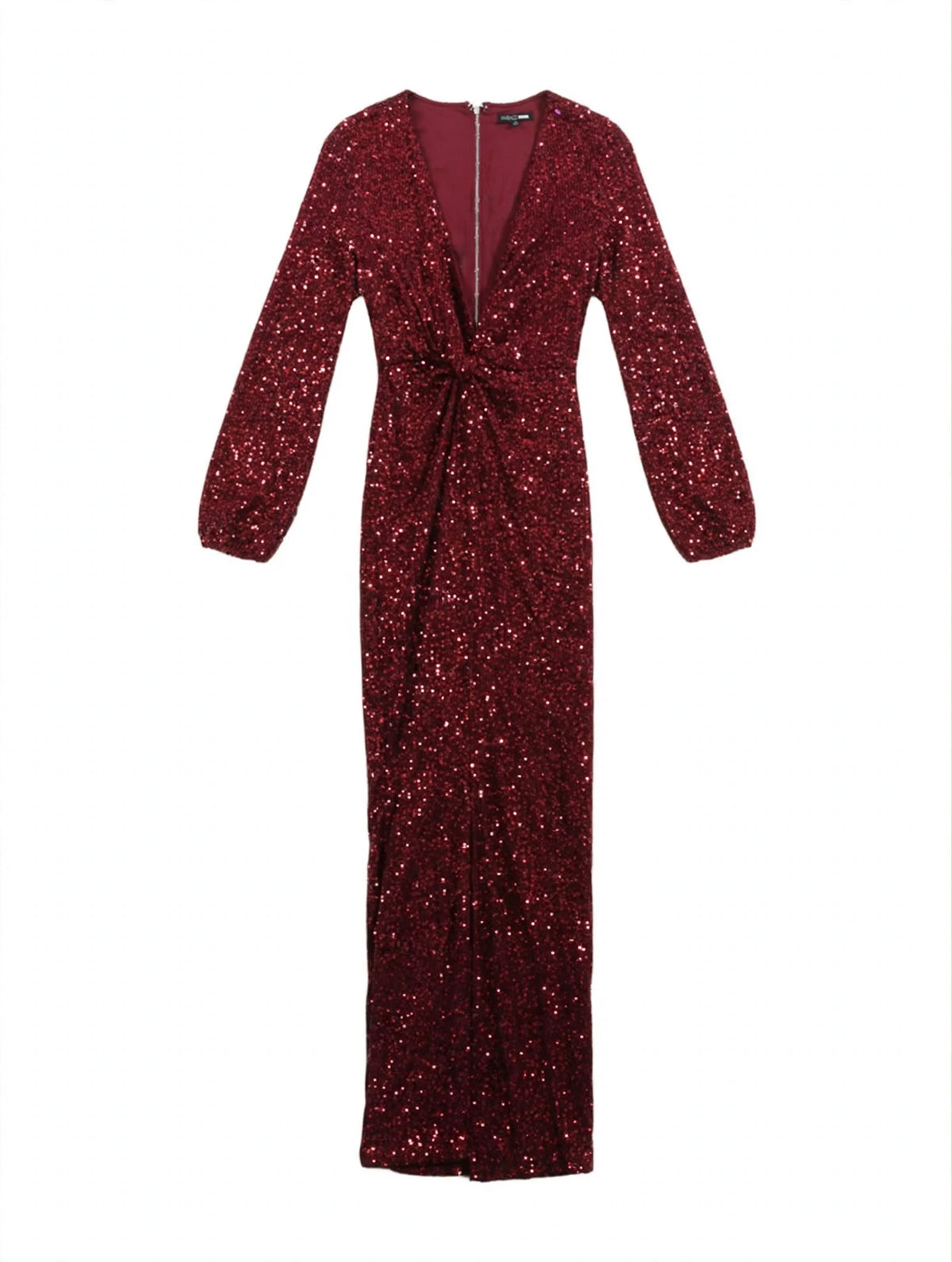 Fashion Nova Red Sequin V-Neck Maxi Dress with Back Zip (Size XS)