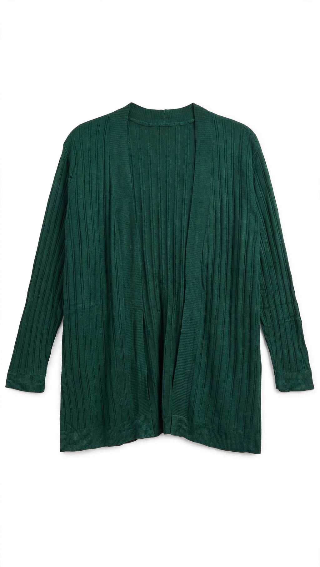 iKnit Dark Green Ribbed Knit Open Cardigan (Size 3XL)