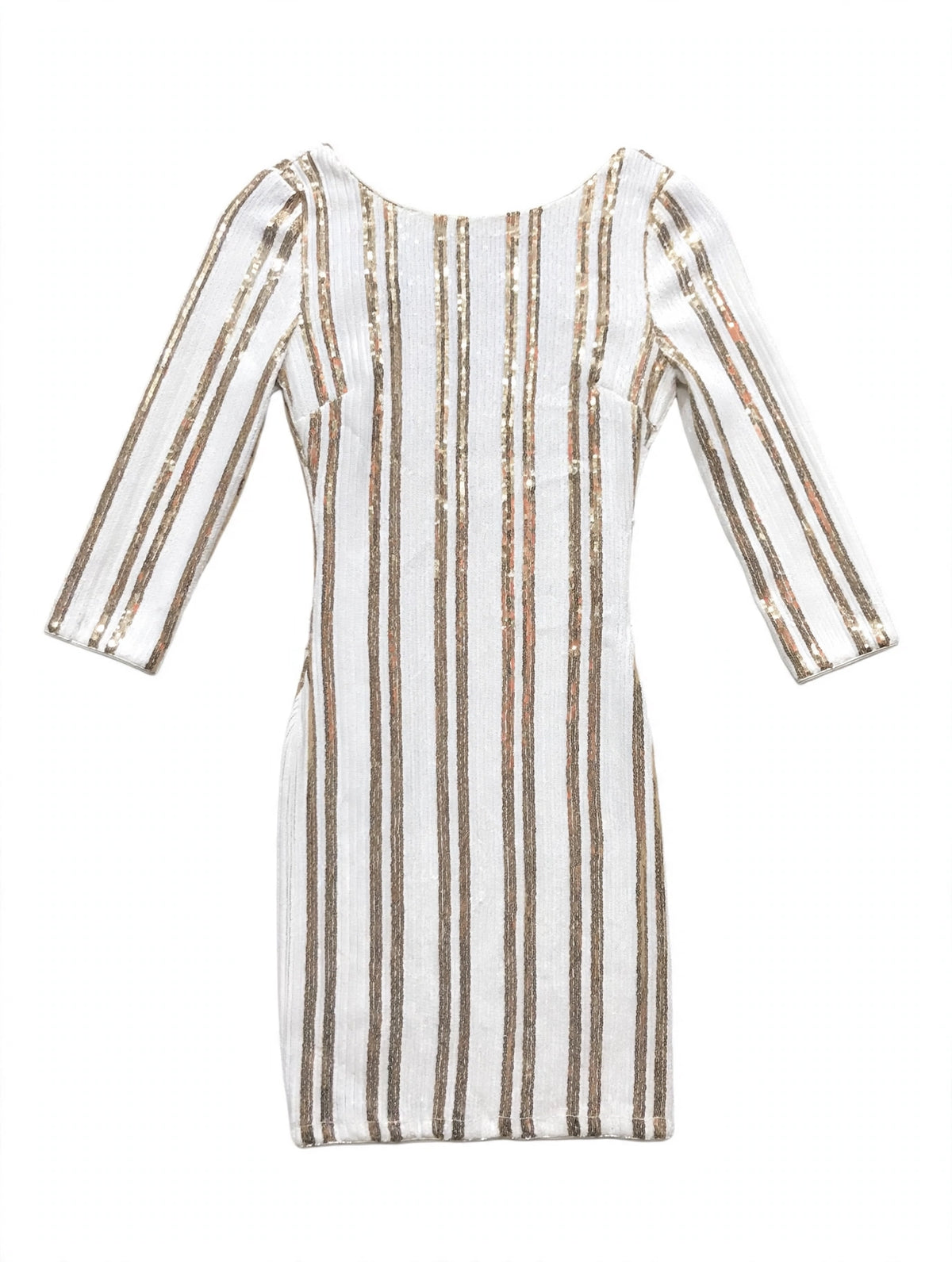 Lulus White and Gold Striped Sequin Mini Dress (Size XS)