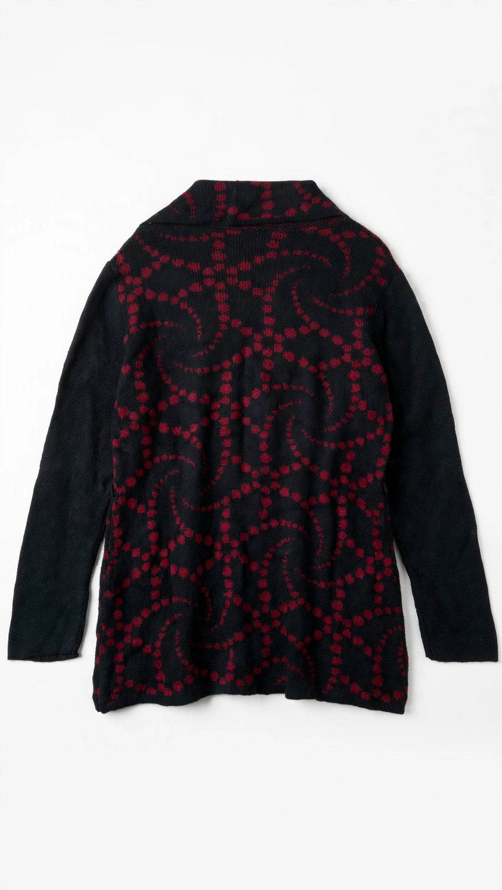 madison hill Black and Red Geometric Pattern Shawl-Collar Cardigan (Size M)