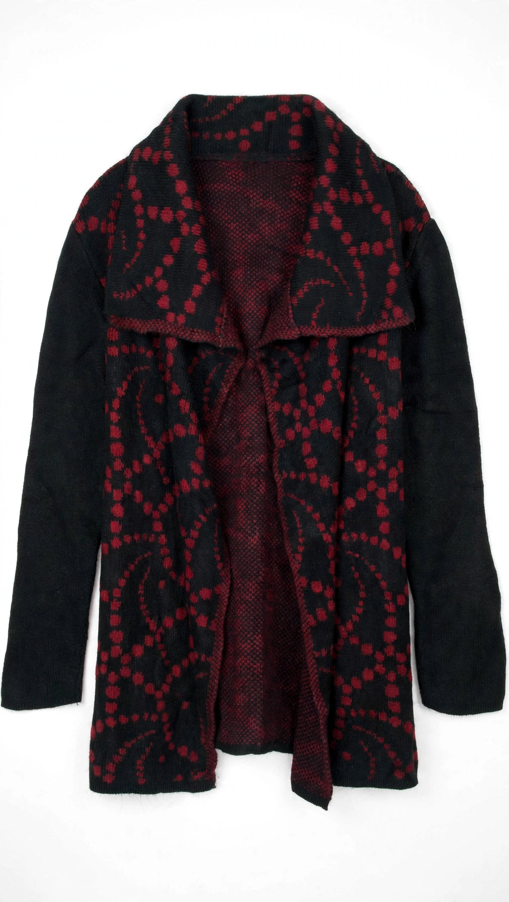 madison hill Black and Red Geometric Pattern Shawl-Collar Cardigan (Size M)