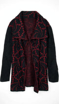 madison hill Black and Red Geometric Pattern Shawl-Collar Cardigan (Size M)
