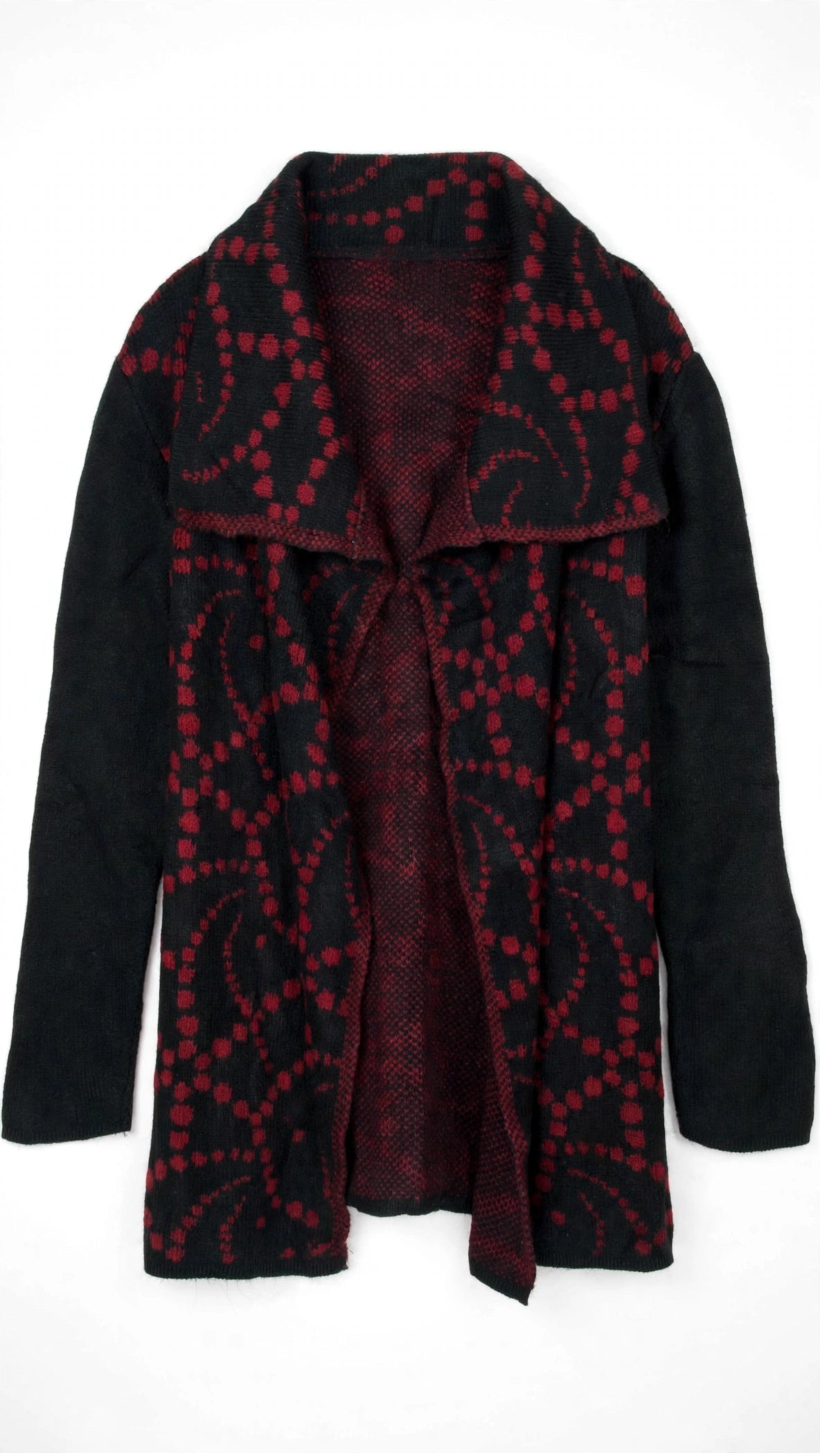madison hill Black and Red Geometric Pattern Shawl-Collar Cardigan (Size M)