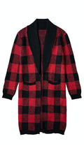 maurices Red and Black Buffalo Plaid Shawl-Collar Cardigan (Size M)