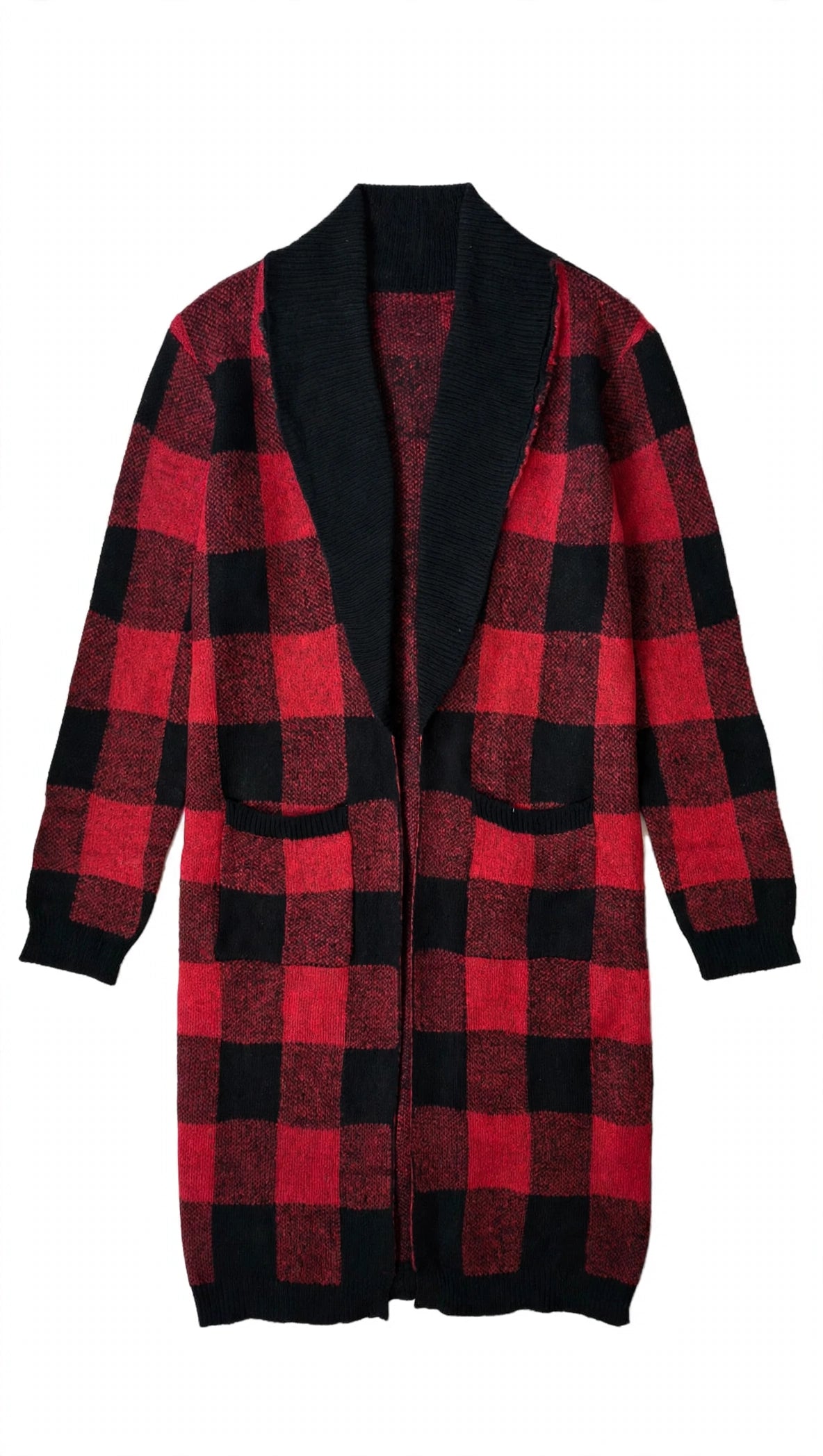 maurices Red and Black Buffalo Plaid Shawl-Collar Cardigan (Size M)