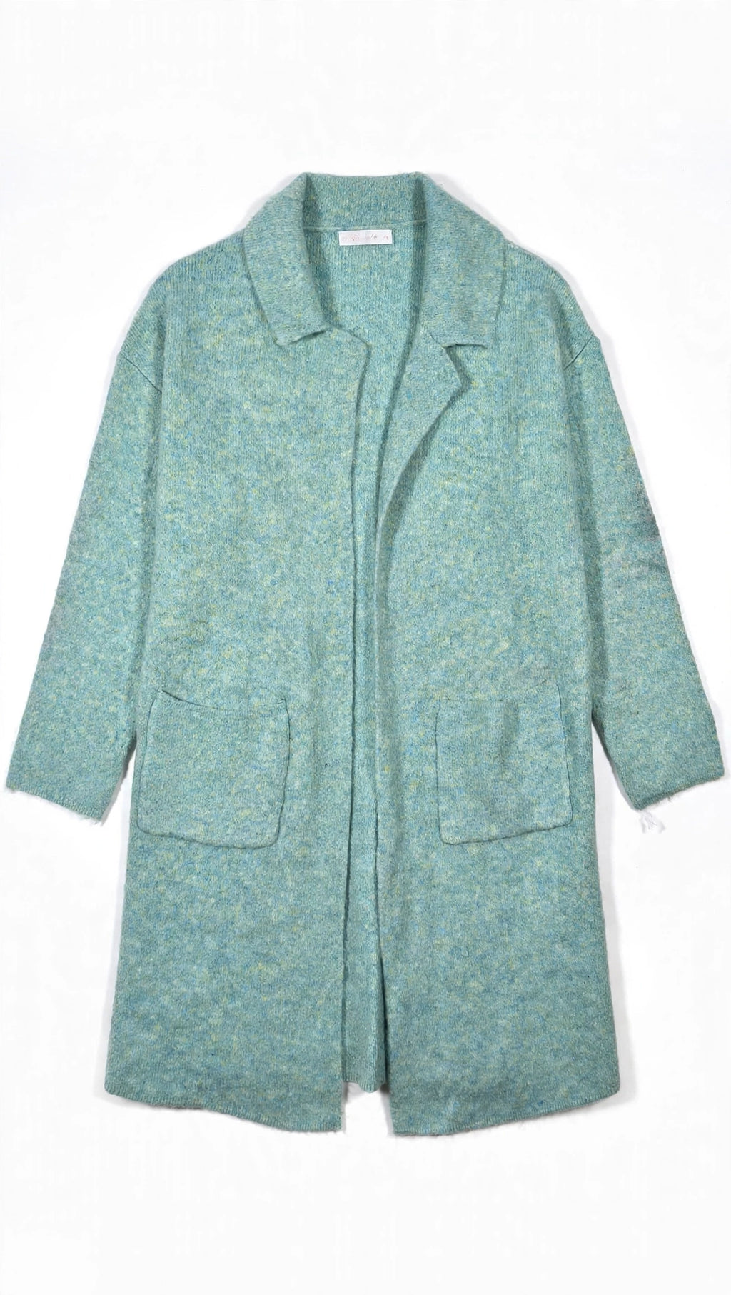 Miracle Mint Blue Marled Open-Front Cardigan with Pockets (Size M/L)
